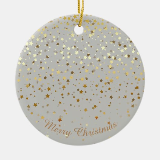 Petite Golden Stars-kerstversiering-grijs Keramisch Ornament (Voorkant)