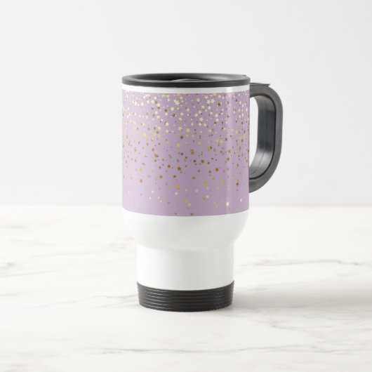 Petite Golden Stars Travel Coffee Mug-Light Paars Reisbeker (Voorkant rechts)