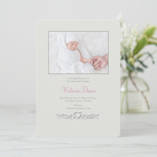 Petite Heart Memorial Photo Card Aankondiging (Staand voorkant)