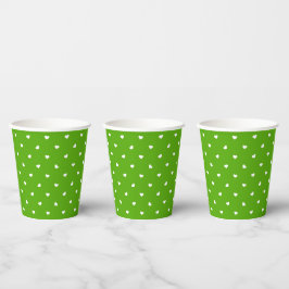 Petite Hearts over Bright Green Papieren Bekers