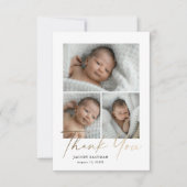 Petite Minimal Script 3 Foto Baby Bedankkaart (Voorkant)