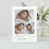 Petite Minimal Script 3 Foto Baby Bedankkaart (Staand voorkant)