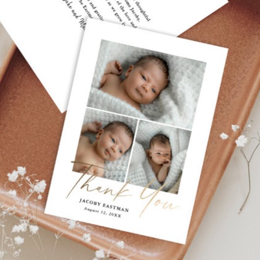 Petite Minimal Script 3 Foto Baby Bedankkaart