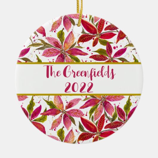 Petite Poinsettias  keramisch siermiddel Ornament (Voorkant)