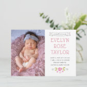 Petite Roos geboortekaartje Aankondiging (Staand voorkant)