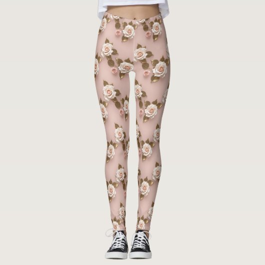 Petite Roses In Shades Of Ivory And Gold Leggings (Voorkant)