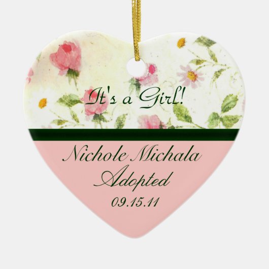 Petite roze Roses Adoption Announcement Keepslag Keramisch Ornament (Voorkant)