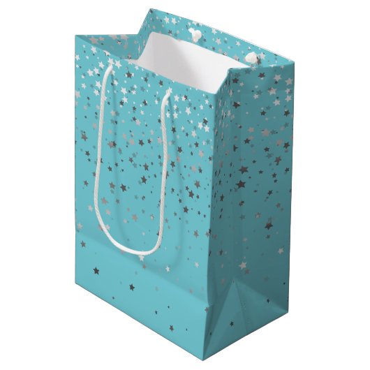 Petite Silver Stars Gift Bag in Turquoise Medium Cadeauzakje (Voorkant Gekanteld)