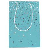 Petite Silver Stars Gift Bag in Turquoise Medium Cadeauzakje (Voorkant)