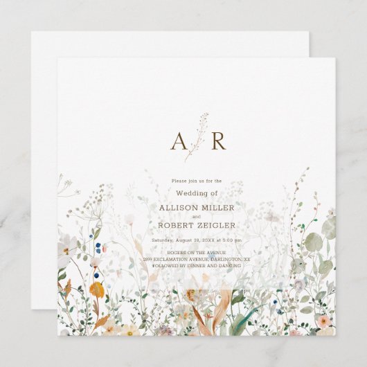 Petite Wildflower bruiloft uitnodiging (Voorkant / Achterkant)