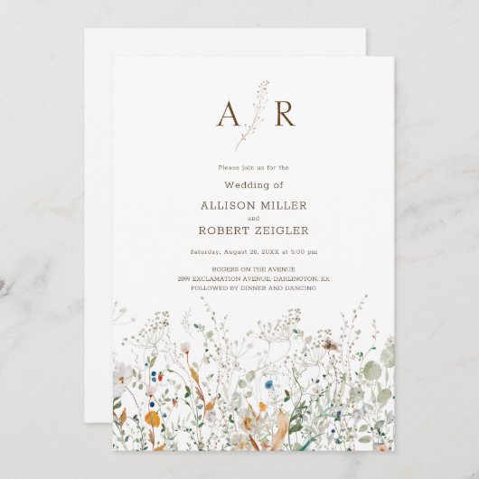 Petite Wildflower bruiloft uitnodiging (Voorkant / Achterkant)