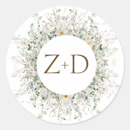 Petite Wildflower Monogram Bruiloft Ronde Sticker