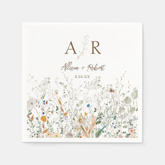 Petite Wildflower Monogram bruiloft Servet (Voorkant)