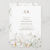 Petite Wildflower Monogram bruiloft uitnodiging (Voorkant / Achterkant)