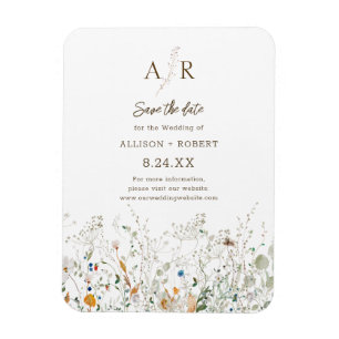 Petite Wildflower Monogram Sla de datum op Magneet