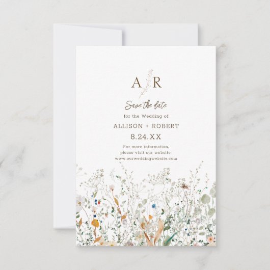Petite Wildflower Monogram Sla de datum op Save The Date (Voorkant)