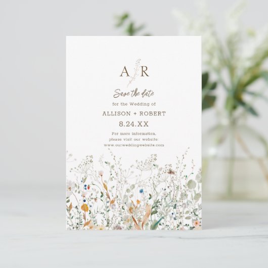 Petite Wildflower Monogram Sla de datum op Save The Date (Staand voorkant)