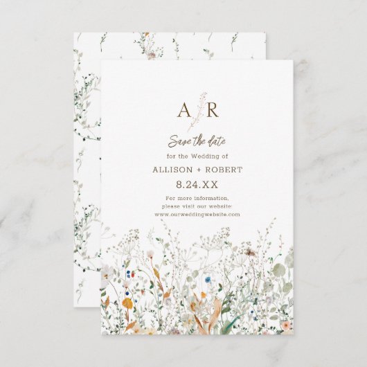 Petite Wildflower Monogram Sla de datum op Save The Date (Voorkant / Achterkant)