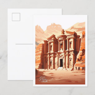 Petra Jordan Art Vintage Travel Illustratie Briefkaart