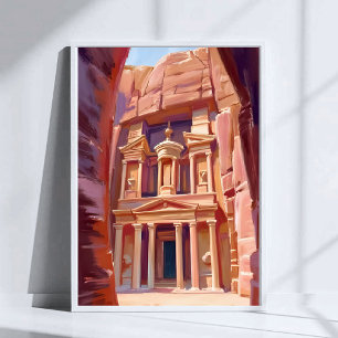 Petra Jordanië Reis Schilderen Aquarel Poster