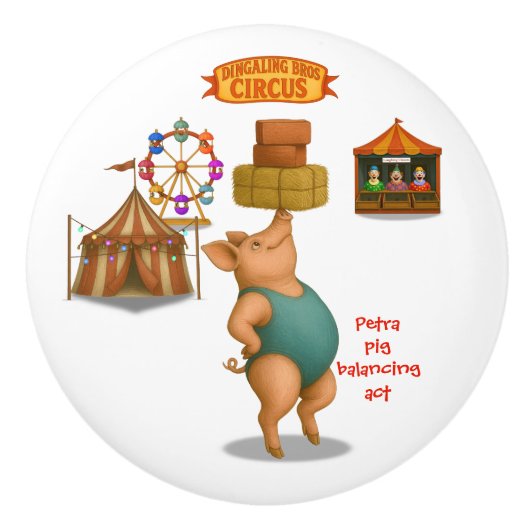 Petra pig balancing act keramische knop (Voorkant)