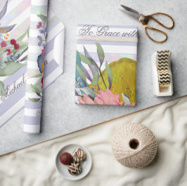 Petra's Love waterverf Floral striped custom text Cadeaupapier