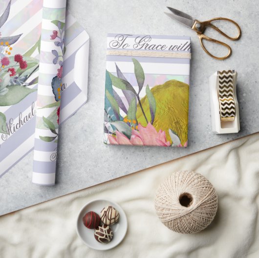 Petra's Love waterverf Floral striped custom text Cadeaupapier (Crafts)