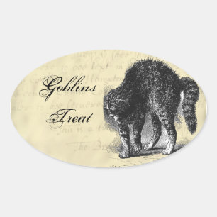 Petrified Cat Halloween Ovale Sticker