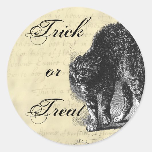 Petrified Cat Halloween Ronde Sticker (Voorkant)