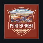 Petrified Forest National Park Illustratie Retro Magneet<br><div class="desc">Verzakt ontwerp van vectorillustraties van het bos. Het park bevindt zich in het noordoosten van Arizona en heeft grote afzettingen van hout dat aan versnijding onderhevig is.</div>