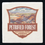 Petrified Forest National Park Illustratie Retro Stenen Onderzetter<br><div class="desc">Verzakt ontwerp van vectorillustraties van het bos. Het park bevindt zich in het noordoosten van Arizona en heeft grote afzettingen van hout dat aan versnijding onderhevig is.</div>