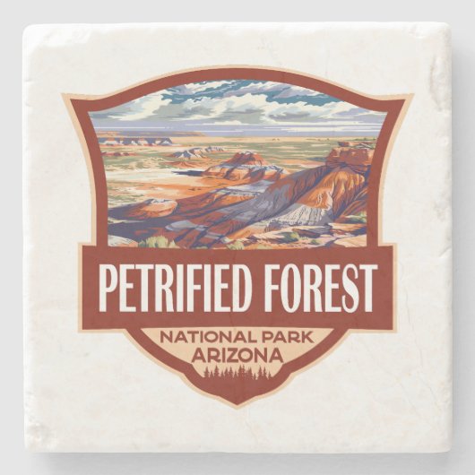 Petrified Forest National Park Illustratie Retro Stenen Onderzetter (Voorkant)