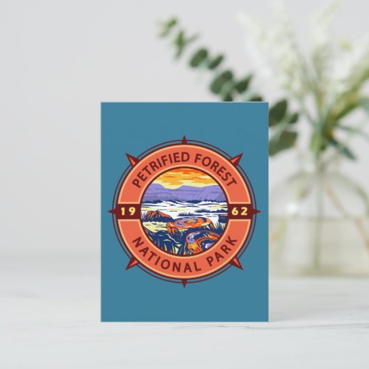 Petrified Forest National Park Retro Compass Briefkaart (Staand voorkant)