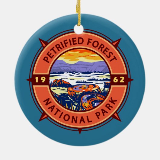 Petrified Forest National Park Retro Compass Keramisch Ornament (Achterkant)