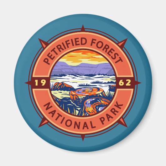 Petrified Forest National Park Retro Compass Magneet (Voorkant)