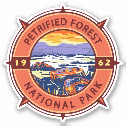 Petrified Forest National Park Retro Compass Sticker (Voorkant)