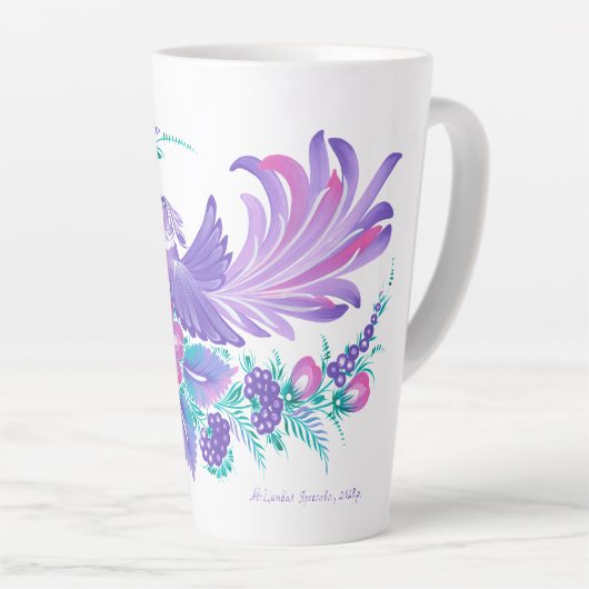 Petrikivka Oekraïense kunst. Aquarellen. Latte Mok (Rechterhoek)