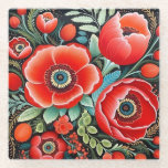 Petrikivka Ukrainian traditional art Glazen Onderzetter<br><div class="desc">Petrikivka Ukrainian traditional art glass coaster.</div>