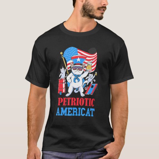 Petriotic Americat Party American Cat 4th van juli T-shirt (Voorkant)
