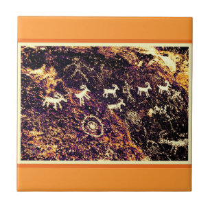 PETROGLYPH INDIAN ART ROCK PAININTING PRINT TEGELTJE