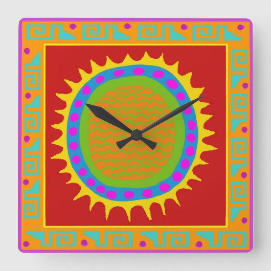 Petroglyph Sun Folk Art Wall klok (Voorkant)