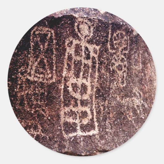 PETROGLYPHS AMERICAN SOUTHWEST, WOESTIJN NEVADA RONDE STICKER (Voorkant)