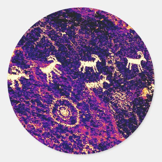 PETROGLYPHS NEVADA WOESTIJN AMERIKAANS ZUIDWESTEN RONDE STICKER (Voorkant)