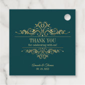 Petrol groen elegante gouden lijst bruiloft bedankjes labels (Achterkant)