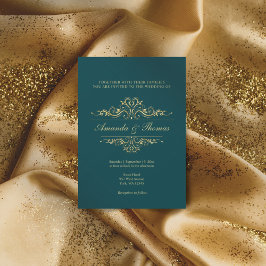 Petrol groen elegante gouden ornament bruiloft kaart