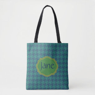 Petrol Leaf Houndstooth, gepersonaliseerd Tote Bag