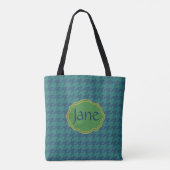 Petrol Leaf Houndstooth, gepersonaliseerd Tote Bag (Achterkant)
