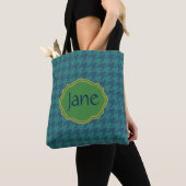 Petrol Leaf Houndstooth, gepersonaliseerd Tote Bag (Dichtbij)