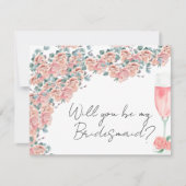 petroleumether en prosecco roze floral bridesmaid  notitiekaartje (Voorkant)