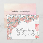 petroleumether en prosecco roze floral bridesmaid  notitiekaartje (Voorkant / Achterkant)